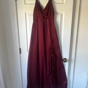 Burgundy satin maxi dress, Lulus Size S